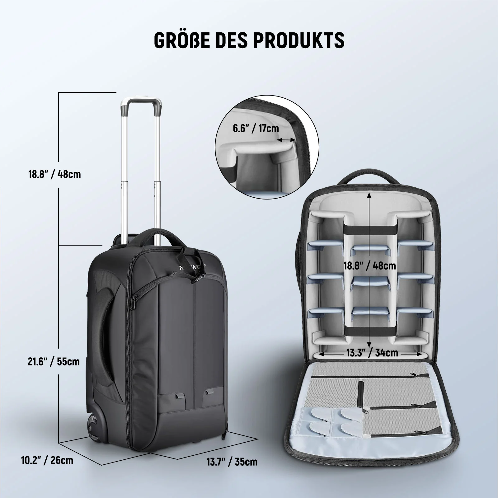 NEEWER NW3300 55×35×26 cm 2-in-1 Kamera Trolley Reise Rucksack – Bild 5