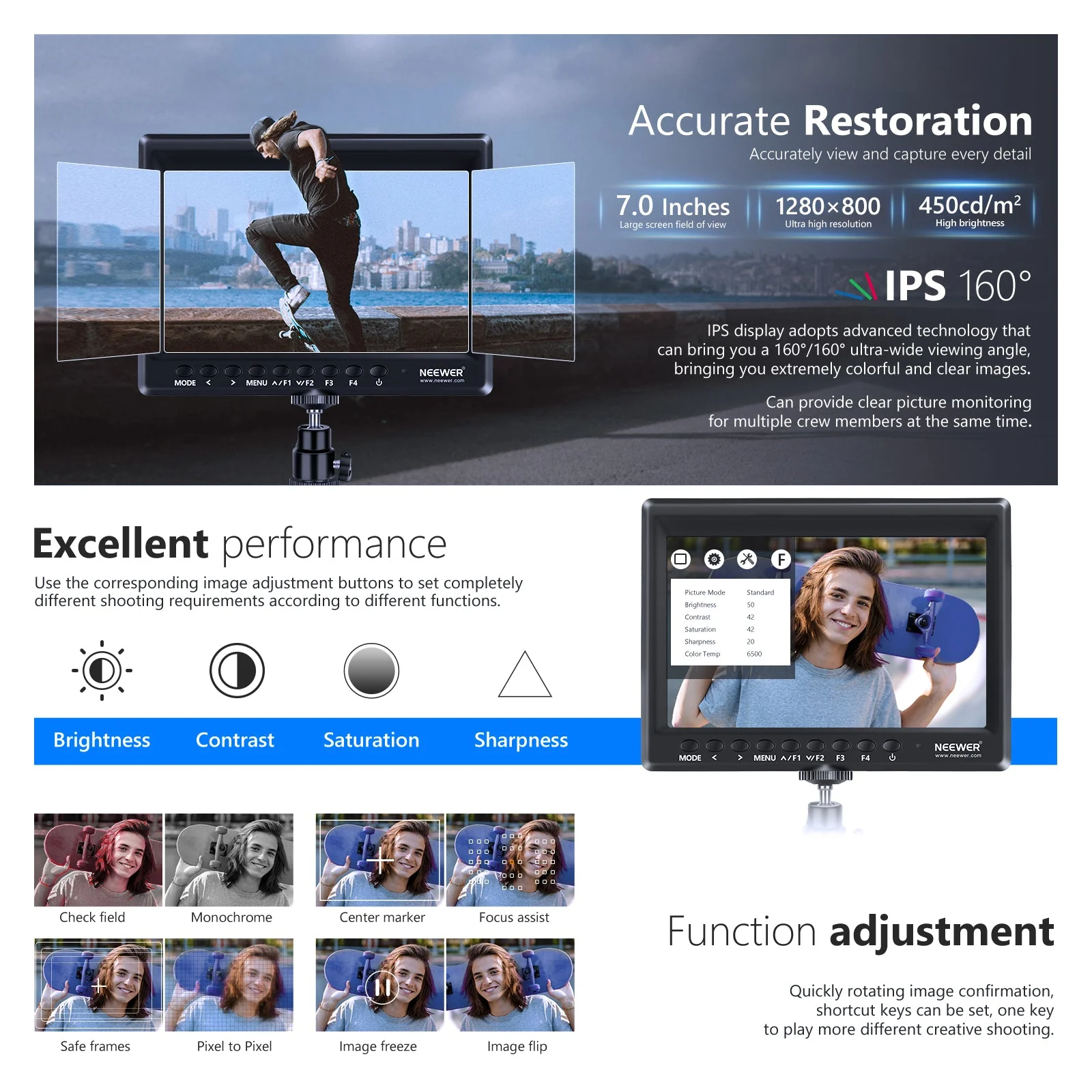 NEEWER F100 Feldmonitor 7-Zoll 1280x800 IPS Bildschirm Set – Bild 4