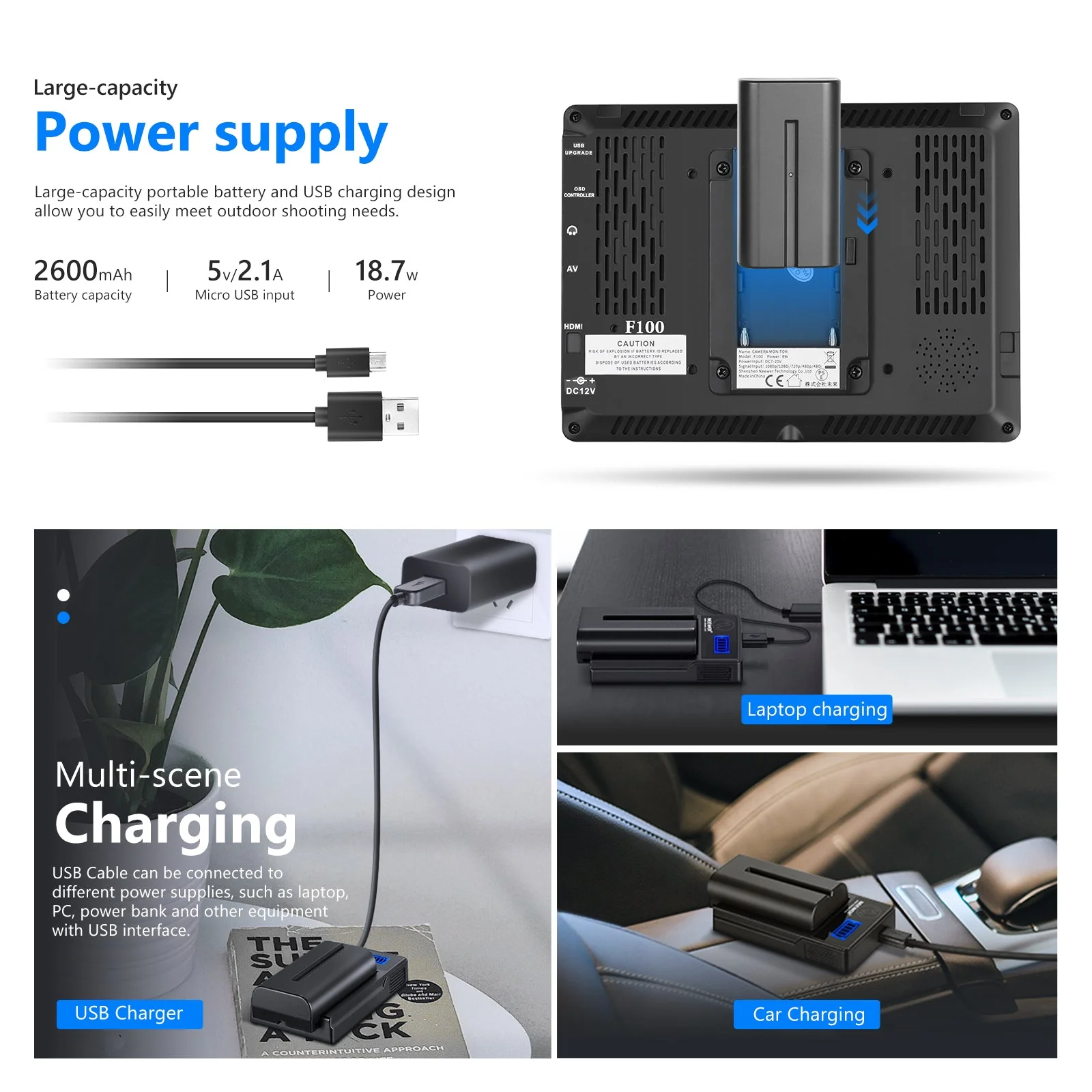 NEEWER F100 Feldmonitor 7-Zoll 1280x800 IPS Bildschirm Set – Bild 5