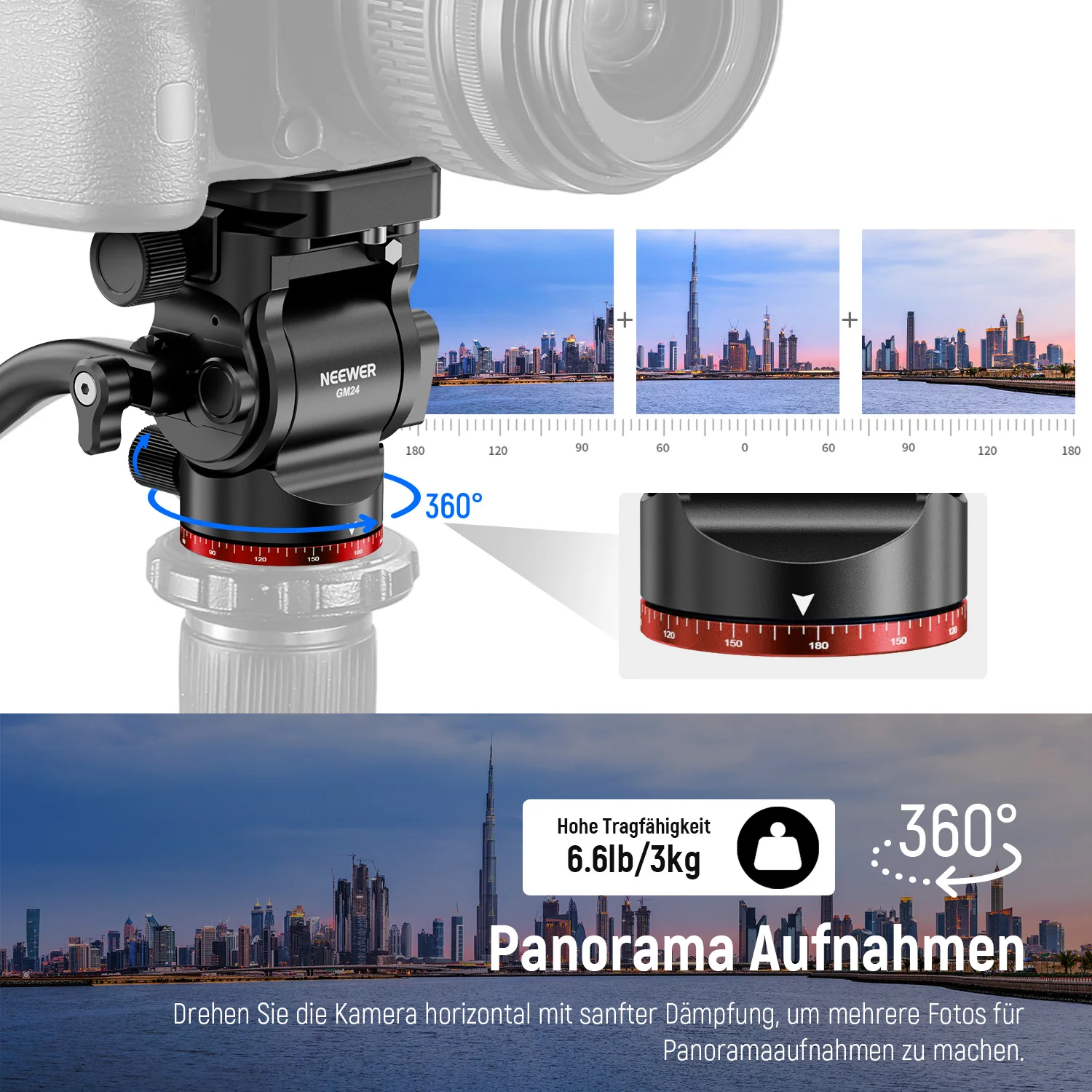 NEEWER GM24 Stativ Fluid-kopf – Bild 3
