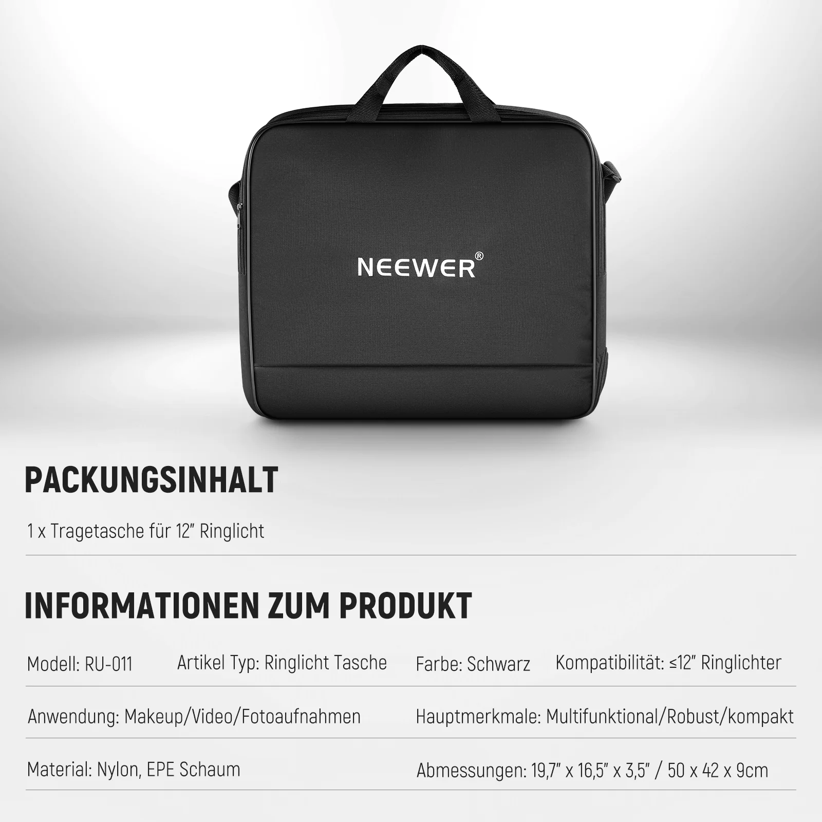 NEEWER RU-011 12" Ringlicht Aufbewahrungstasche für RH12B RH12C RH10B RH8B – Bild 8