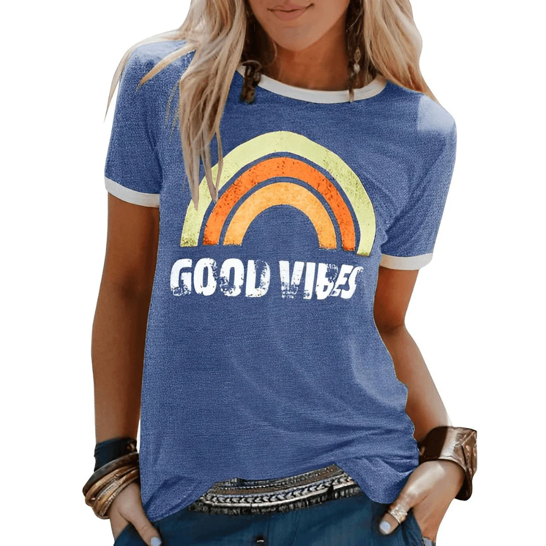 Good Vibes Shirt: Regenbogen-Design & Positive Botschaft – Bild 3