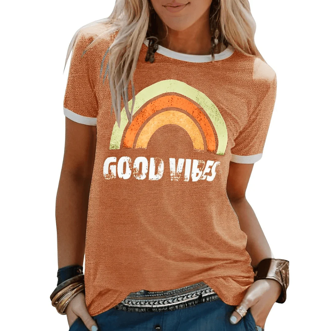 Good Vibes Shirt: Regenbogen-Design & Positive Botschaft – Bild 4
