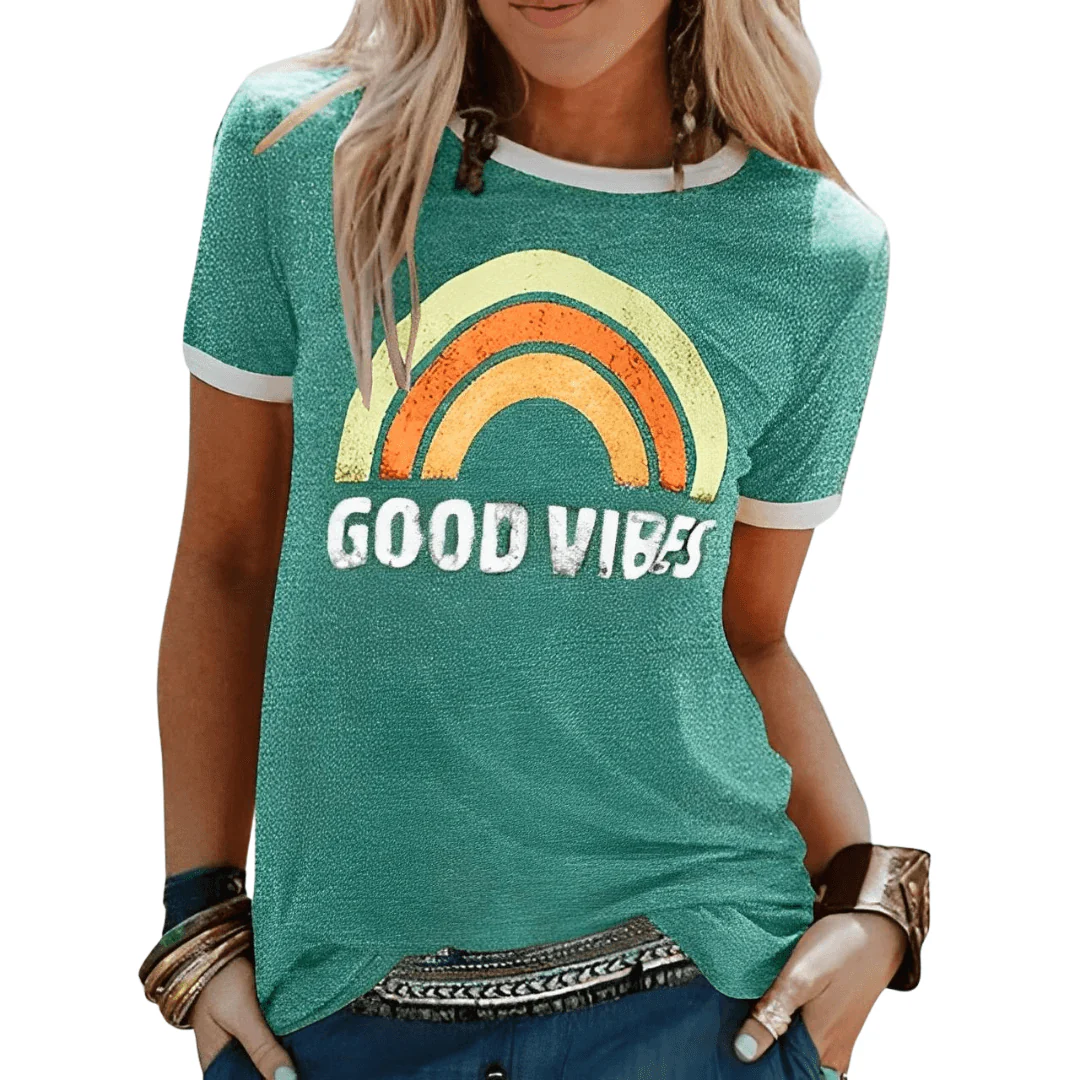 Good Vibes Shirt: Regenbogen-Design & Positive Botschaft – Bild 5