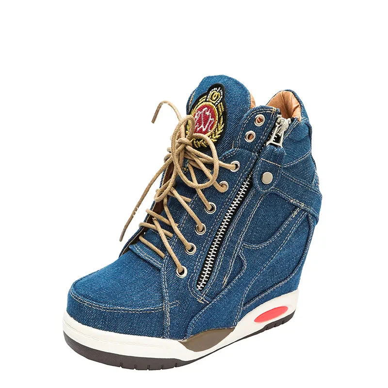 WW Denim-Keil-Sneaker mit Reißverschluss – Bild 6
