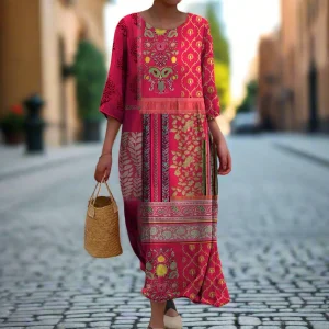 Boho Kaftan Kleid mit 3/4 Ärmeln