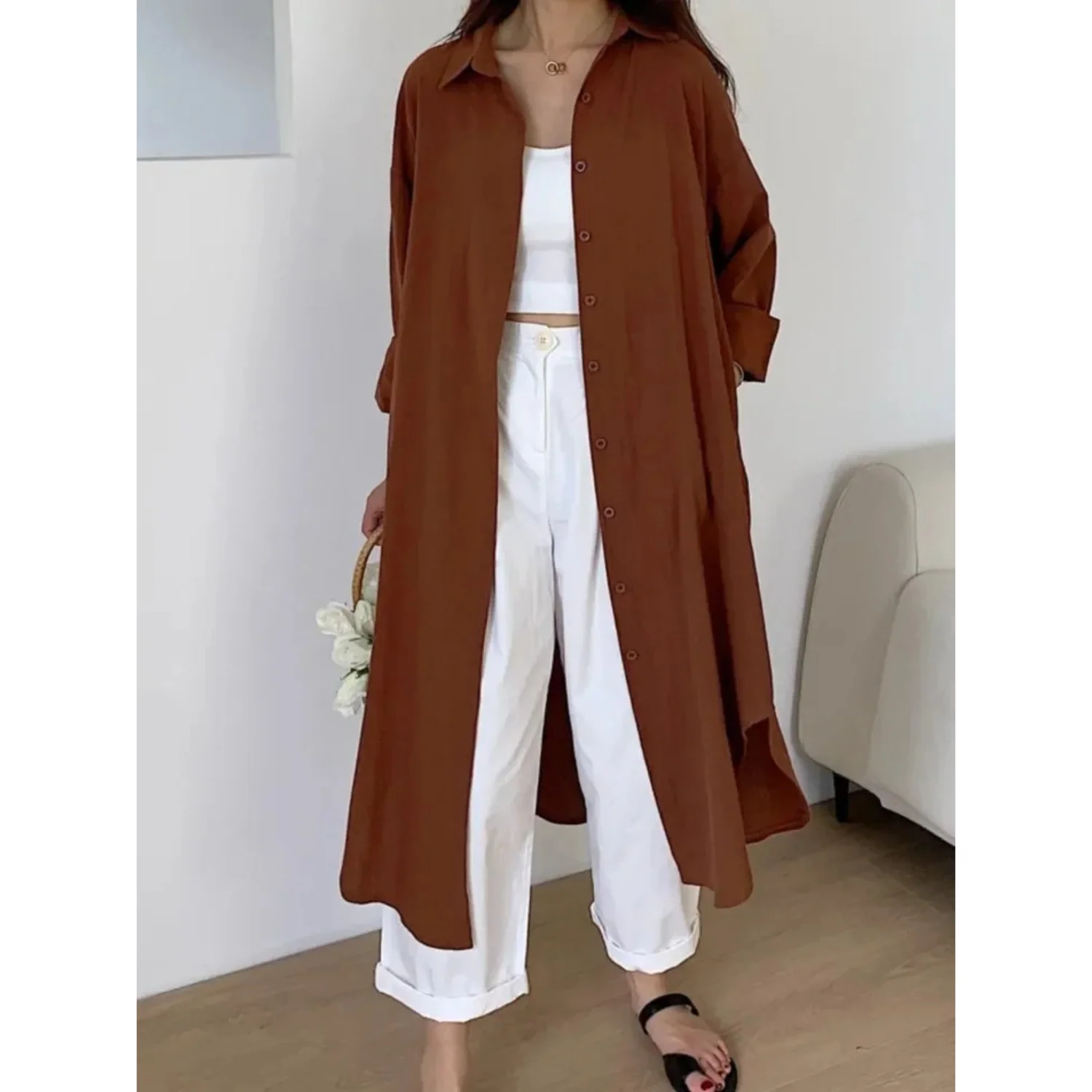 Damen Langarm Leinenkleid - Zeitloses Design & Komfort – Bild 3