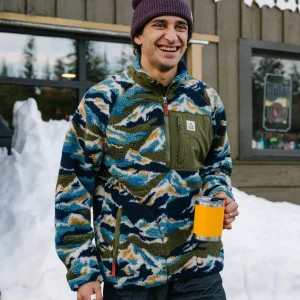 Offroad Sherpa-Fleece mit halbem Reißverschluss - Bergszenen-Khaki