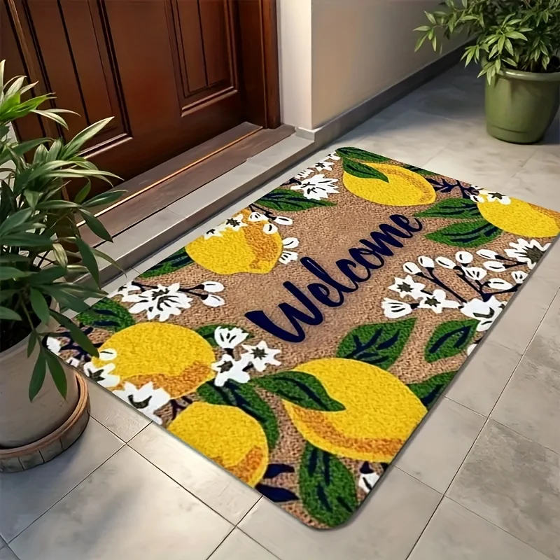Willkommensmatte – Zitronen- und Blumenmuster mit „Welcome“-Schriftzug, Langlebige Matte für Innen- und Außenbereich – Bild 7