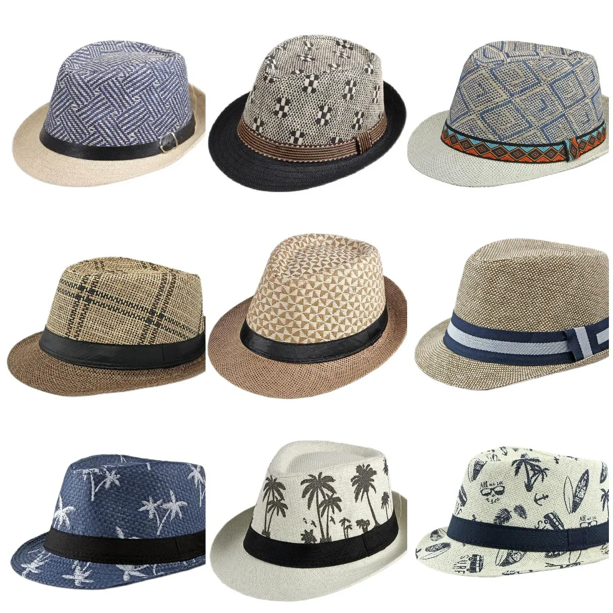 Retro Sonnenhut – Britischer Top Hat Stil, Geometrischer Strohhut mit Gürtel, Unisex Strand & Partner Fedoras – Bild 4