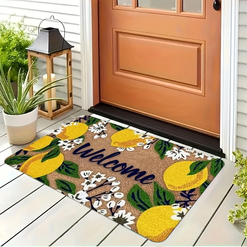 Willkommensmatte – Zitronen- und Blumenmuster mit „Welcome“-Schriftzug, Langlebige Matte für Innen- und Außenbereich – Bild 5