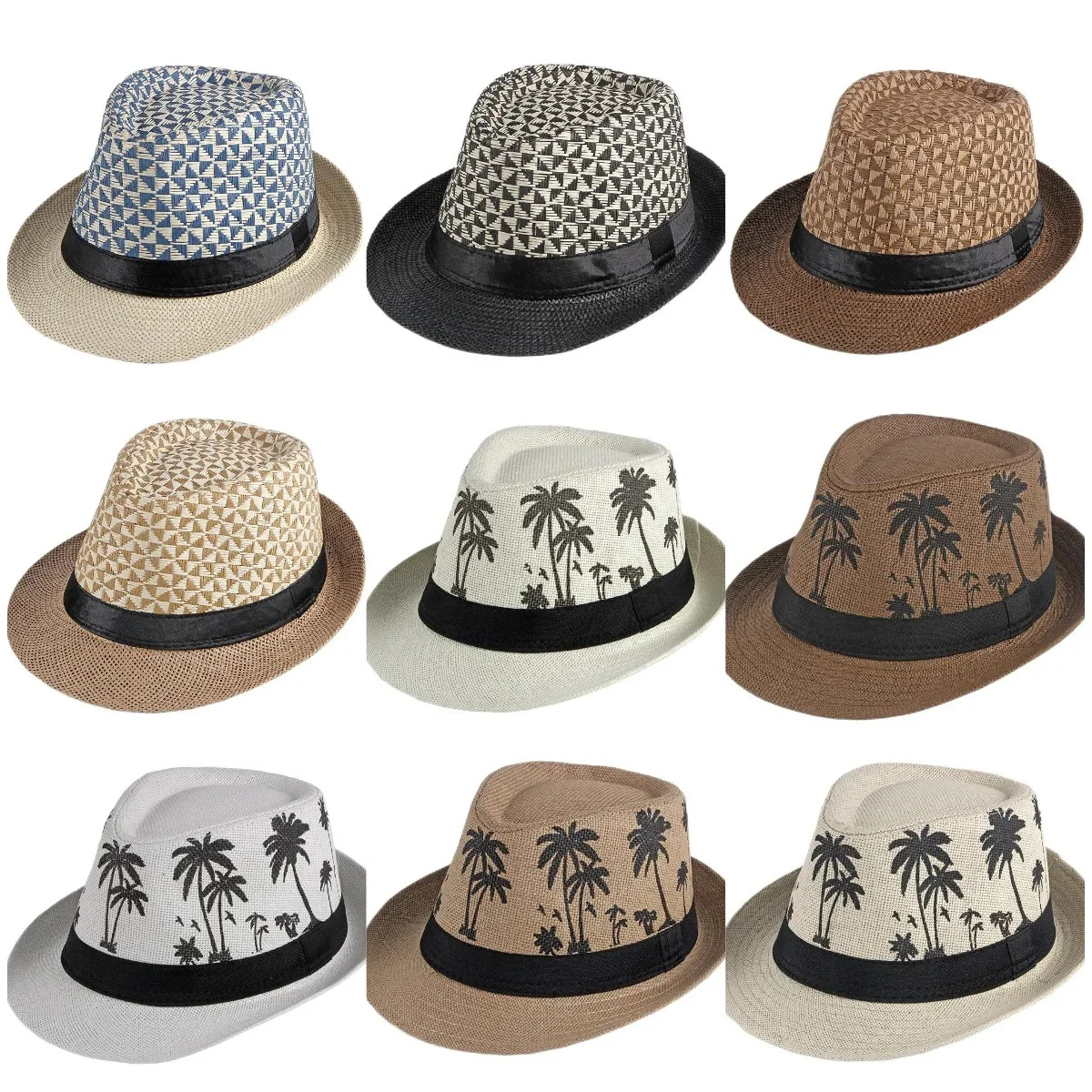 Retro Sonnenhut – Britischer Top Hat Stil, Geometrischer Strohhut mit Gürtel, Unisex Strand & Partner Fedoras – Bild 3