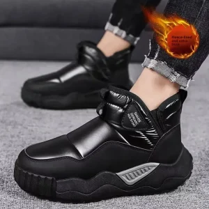 Gefütterte Herren Winterstiefel – Wasserdichte Hohe Schneestiefel mit Kunstfellfutter | Rutschfeste Warme Baumwollschuhe für Outdoor & Alltag