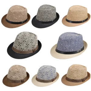Retro Sonnenhut – Britischer Top Hat Stil, Geometrischer Strohhut mit Gürtel, Unisex Strand & Partner Fedoras