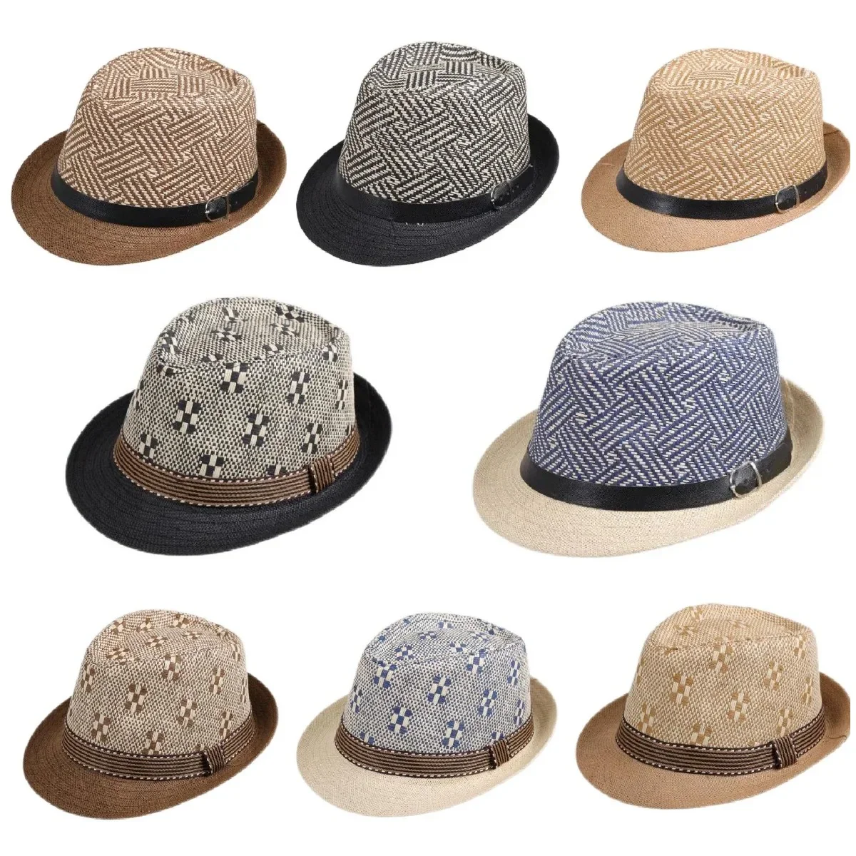 Retro Sonnenhut – Britischer Top Hat Stil, Geometrischer Strohhut mit Gürtel, Unisex Strand & Partner Fedoras
