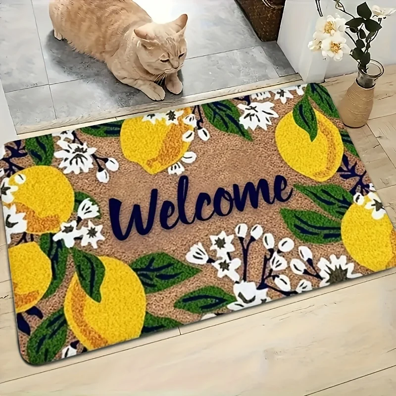 Willkommensmatte – Zitronen- und Blumenmuster mit „Welcome“-Schriftzug, Langlebige Matte für Innen- und Außenbereich – Bild 6