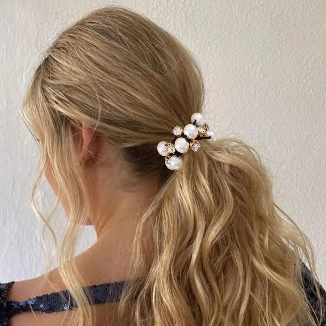 3 Stück Faux Perlen Haargummis mit Glitzer-Strass | Retro-Stil Scrunchies für Damen – Bild 6