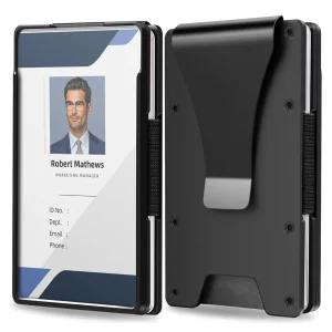 Minimalistische Geldbörse für Herren – Schlanke Aluminium Metall Geldbörse mit Geldklammer & Klarem ID-Fach | Platz für bis zu 15 Karten