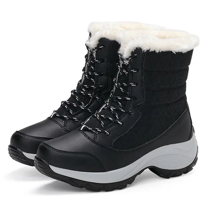 Damen Schneestiefel – Winter Plateau Schuhe | Warme Kunstfell Gefütterte Flache Stiefel für Damen | Bequeme Winter Schuhe