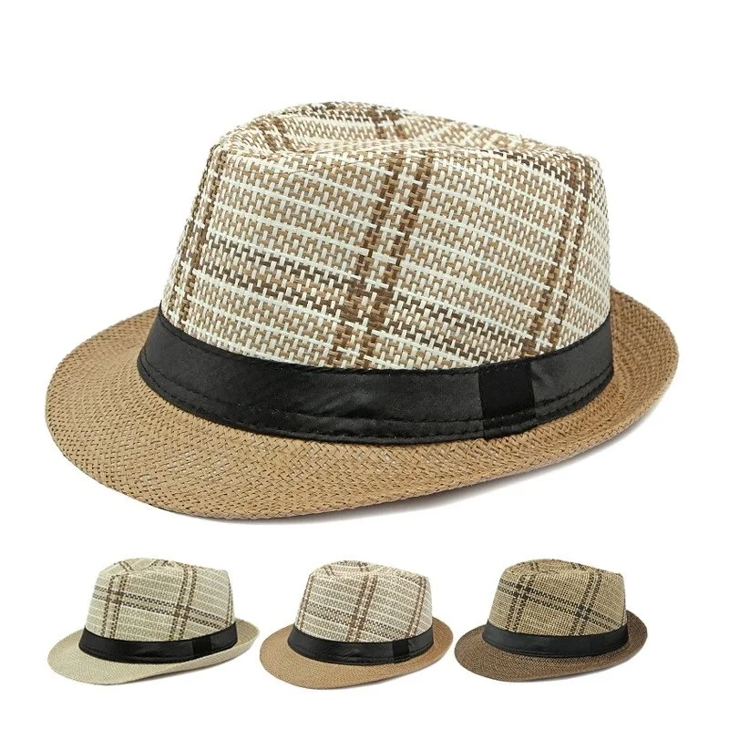 Retro Sonnenhut – Britischer Top Hat Stil, Geometrischer Strohhut mit Gürtel, Unisex Strand & Partner Fedoras – Bild 9
