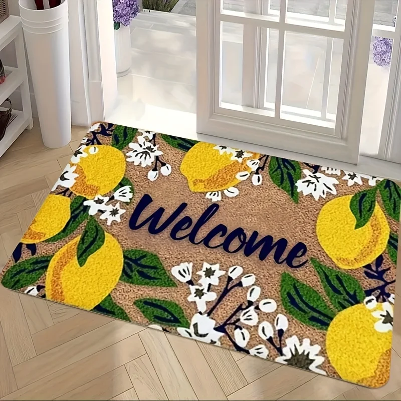 Willkommensmatte – Zitronen- und Blumenmuster mit „Welcome“-Schriftzug, Langlebige Matte für Innen- und Außenbereich – Bild 4