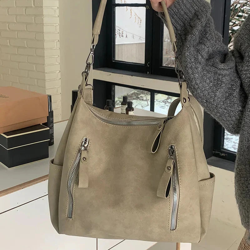 Damen Crossbody Tasche Luxus Designer – Schräge Umhängetasche & Schultertasche | Große Retro Hobo Tasche aus Mattem PU Leder – Bild 7