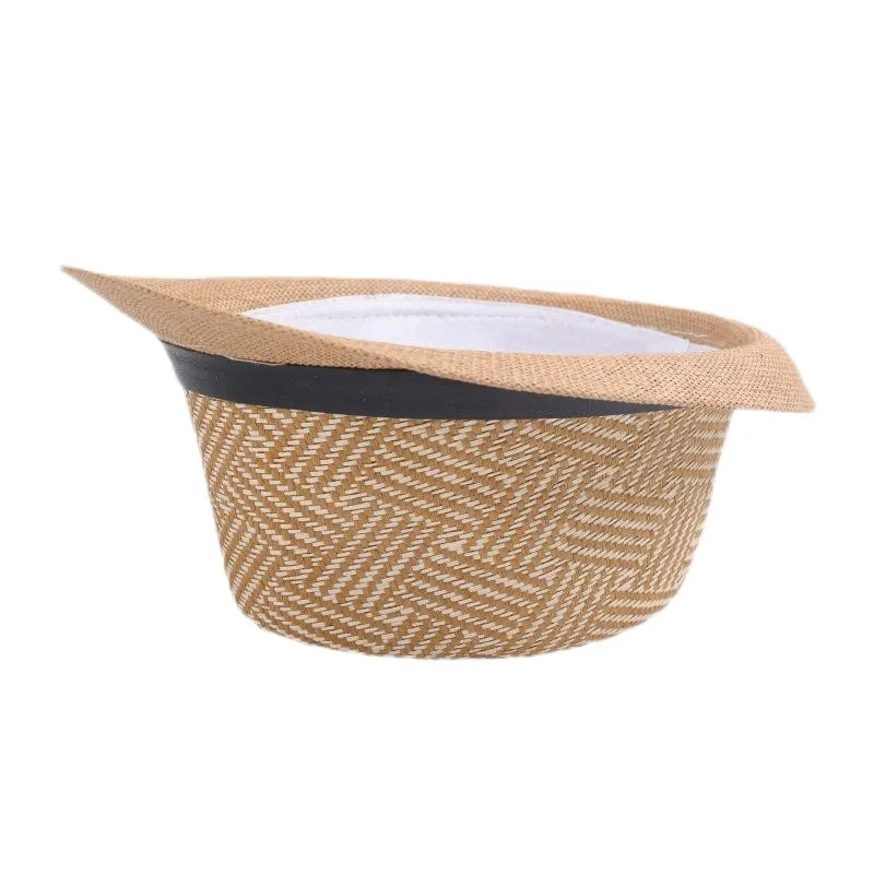 Retro Sonnenhut – Britischer Top Hat Stil, Geometrischer Strohhut mit Gürtel, Unisex Strand & Partner Fedoras – Bild 6