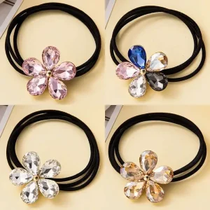 Kristall Haargummi mit Niedlichen Blumen | Elastischer Haarring für Mädchen & Damen