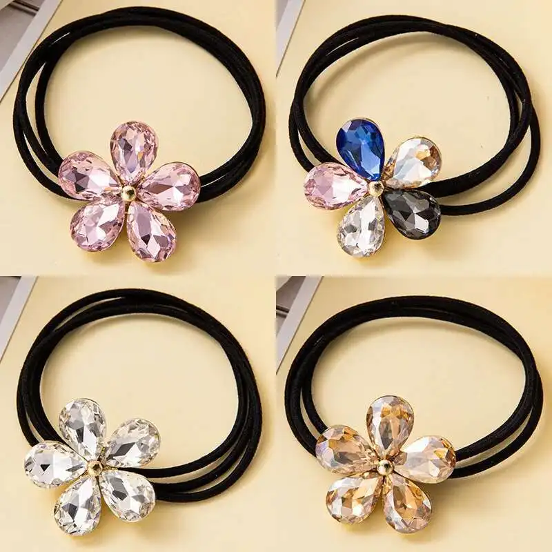 Kristall Haargummi mit Niedlichen Blumen | Elastischer Haarring für Mädchen & Damen