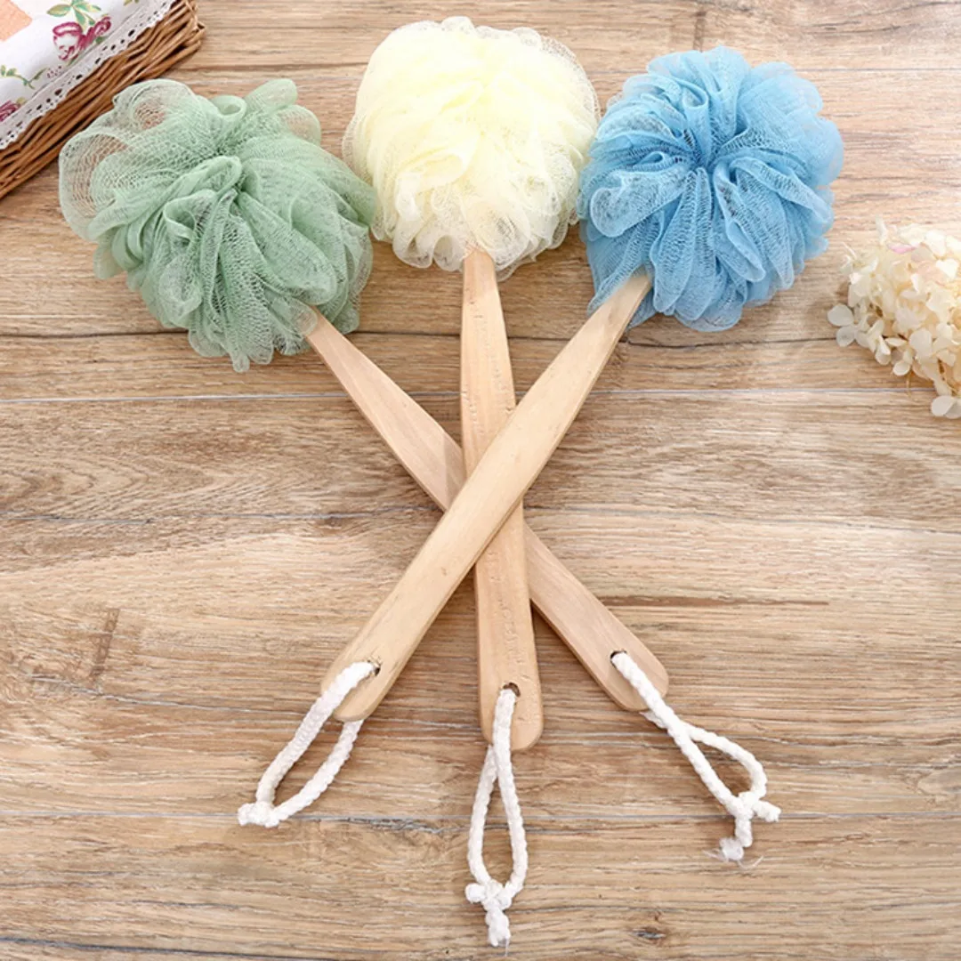 Holzgriff Badebürste – Weicher Mesh Rückenreiniger & Peeling Duschkörper Bürste – Bild 5