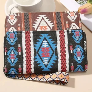 Vintage Damen Langbörse mit Geometrischem Muster – Doppeltes Fach & Große Kapazität | Koreanischer Stil Handy & Münzgeldbörse