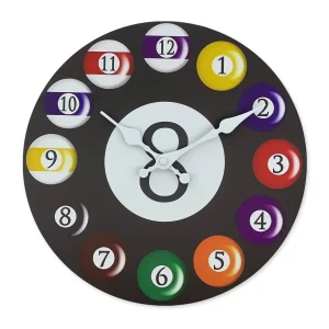 Bunte Billard Holz Wanduhr – Leise Quarz Deko Uhr