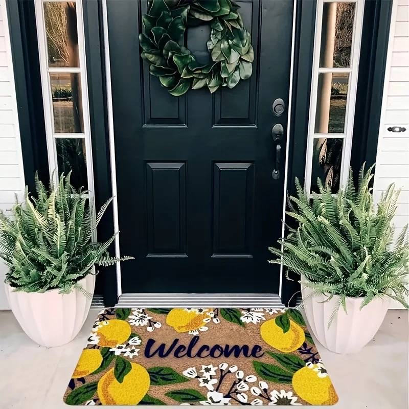Willkommensmatte – Zitronen- und Blumenmuster mit „Welcome“-Schriftzug, Langlebige Matte für Innen- und Außenbereich – Bild 8