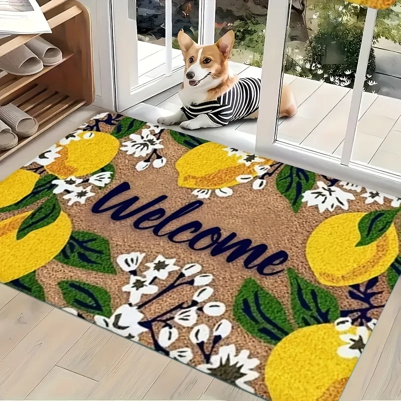 Willkommensmatte – Zitronen- und Blumenmuster mit „Welcome“-Schriftzug, Langlebige Matte für Innen- und Außenbereich – Bild 3