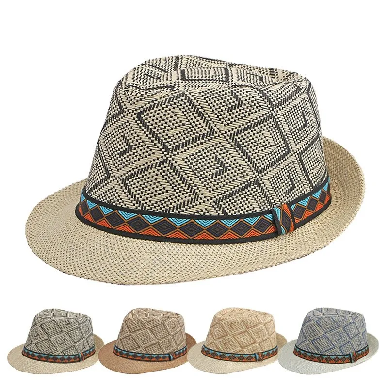 Retro Sonnenhut – Britischer Top Hat Stil, Geometrischer Strohhut mit Gürtel, Unisex Strand & Partner Fedoras – Bild 8