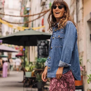 Coral Organic Langarmshirt - Gewaschener Denim