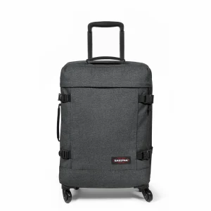 Eastpak TRANS4 S, Kleiner Reisetrolley, Black Denim (grau), 44L, Rollkoffer mit 4 Rädern und TSA-Schloss