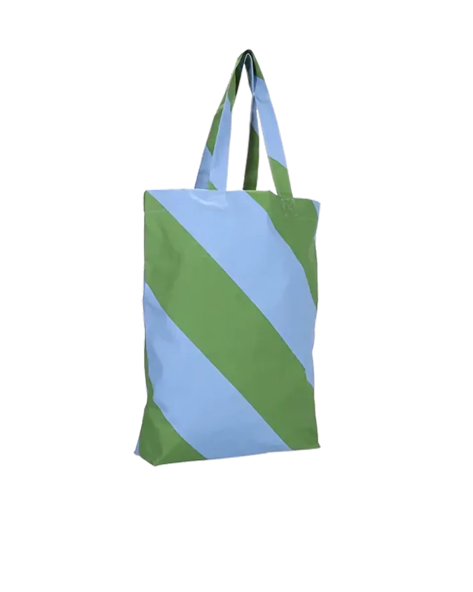 Kado Design Tragetasche aus Baumwolle • Diagonale Streifen Grün/Blau