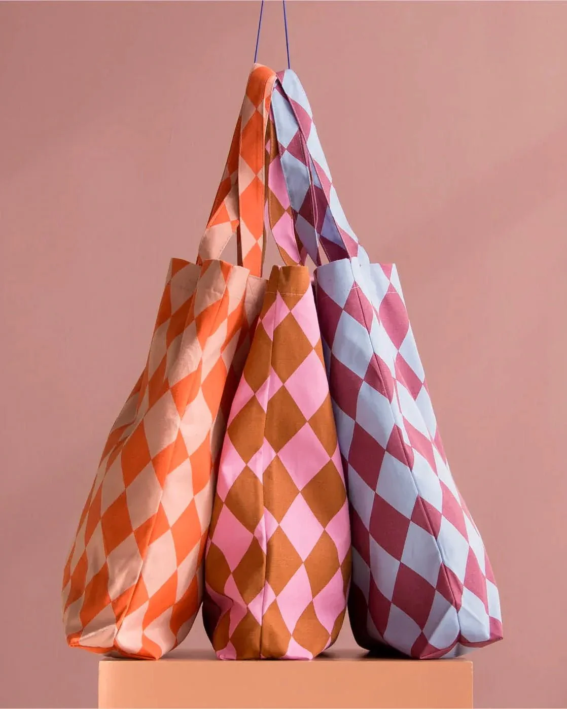 Tragetasche aus Baumwolle • Blau / Lila kariert – Bild 5