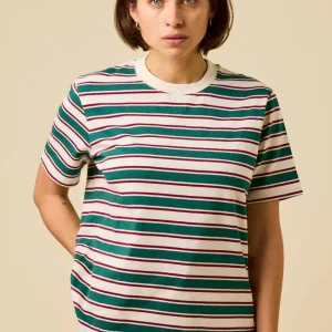 T-Shirt Gestreift aus Bio-Baumwolle • Dunkelgrün/Bordeaux