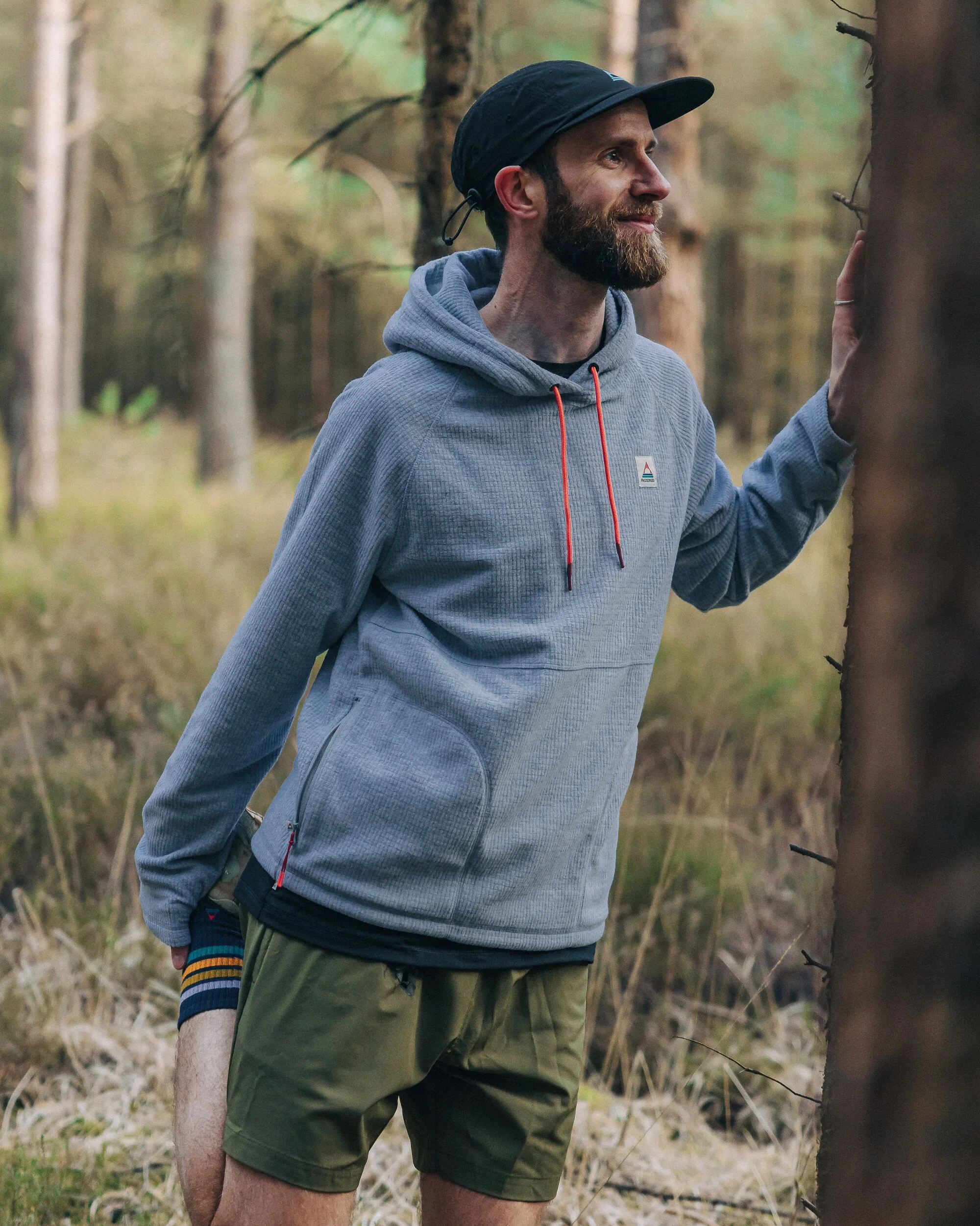 Point Grid Polar Fleece Kapuzenpullover - Graumeliert