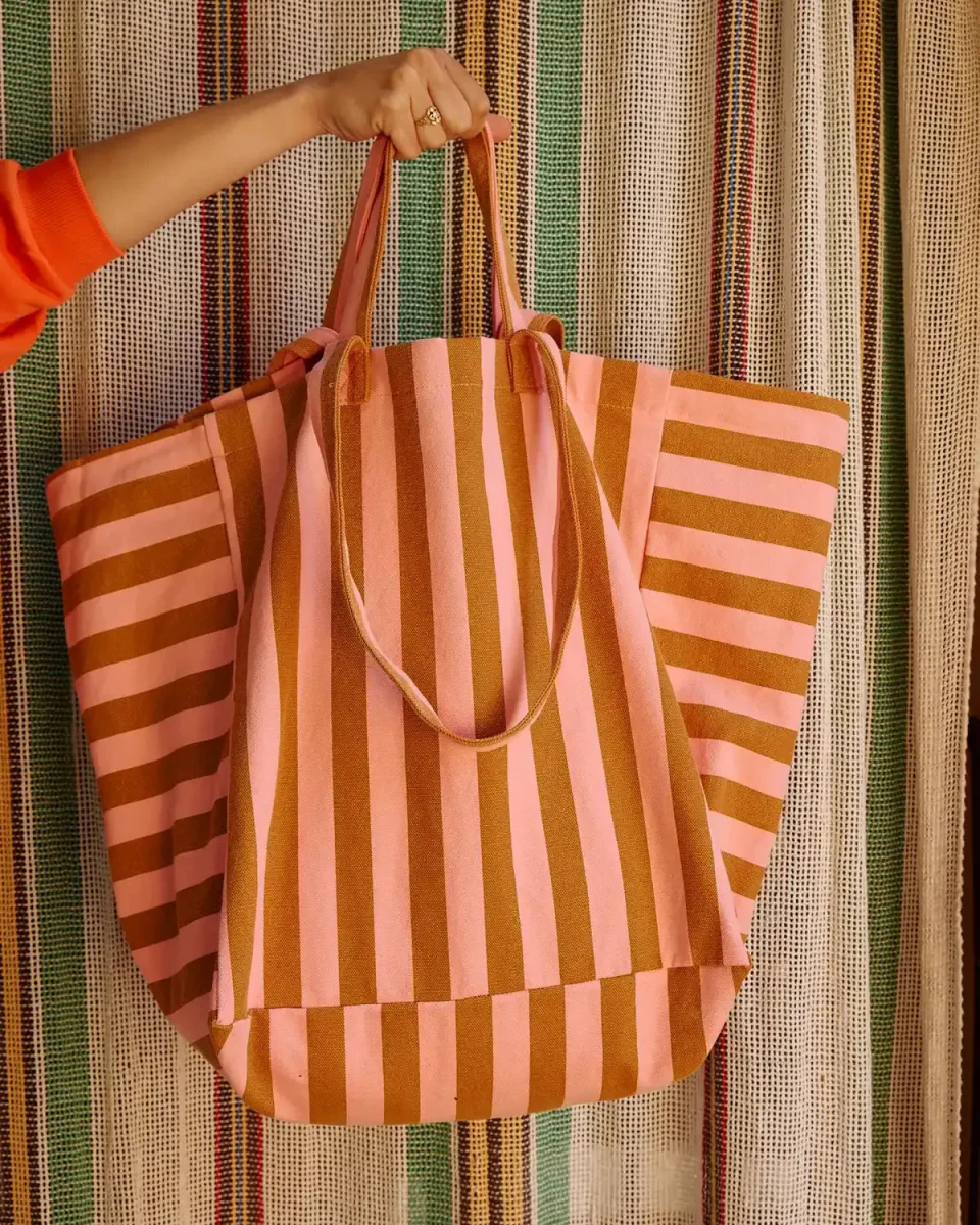 ELISA Einkaufstasche • Stripes Caramel/Strawberry – Bild 6