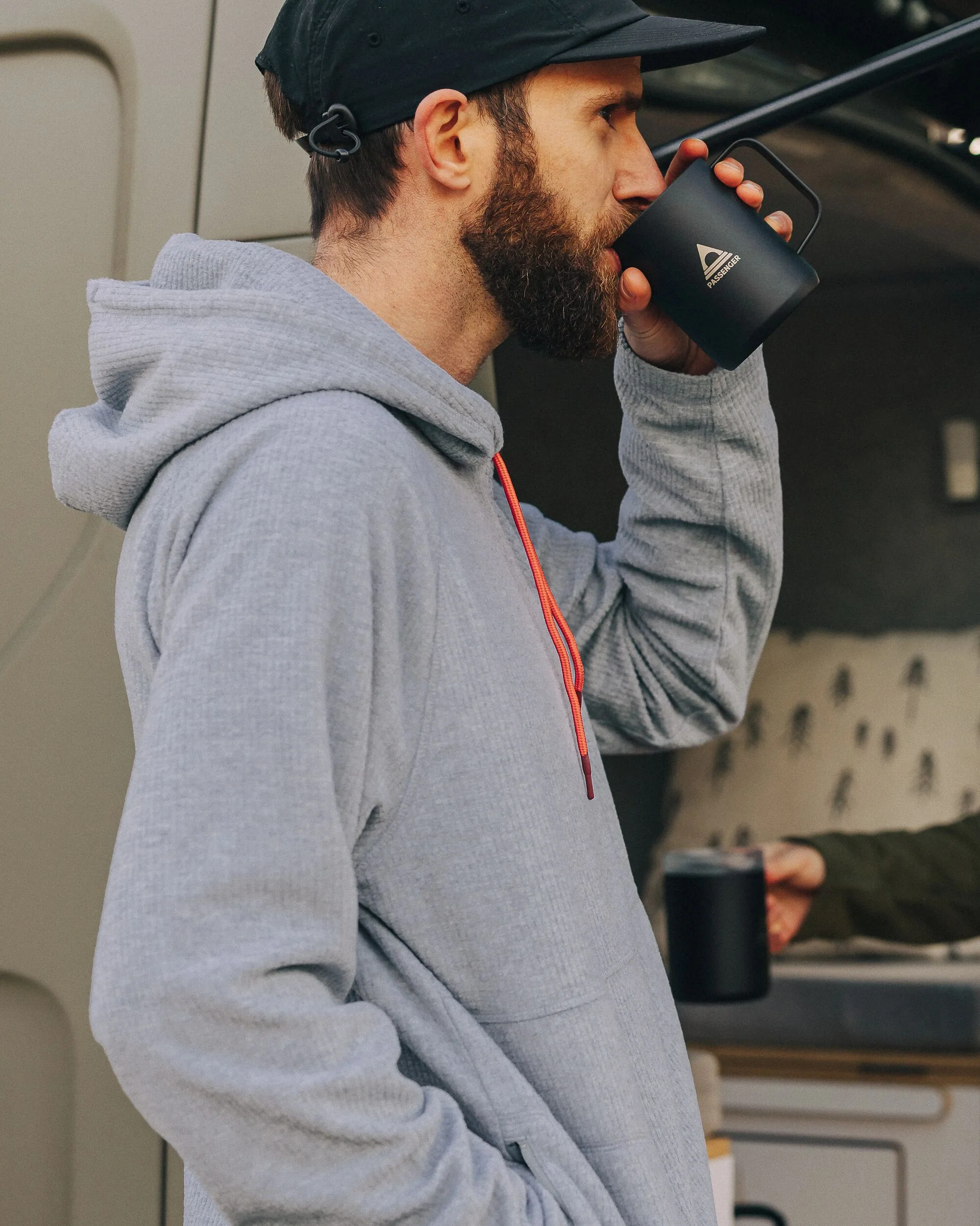 Point Grid Polar Fleece Kapuzenpullover - Graumeliert – Bild 4