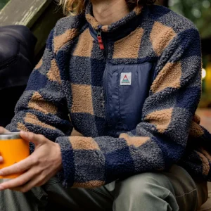 Offroad Sherpa-Fleece mit halbem Reißverschluss - Toffee/Sattes Marineblau Büffel